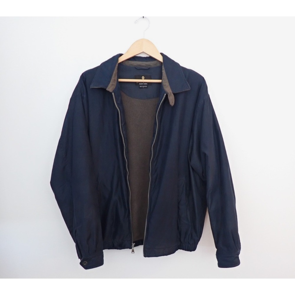 Vintage Bill Blass Black Label Bomber Jacket Mens L Navy Fleece Lined